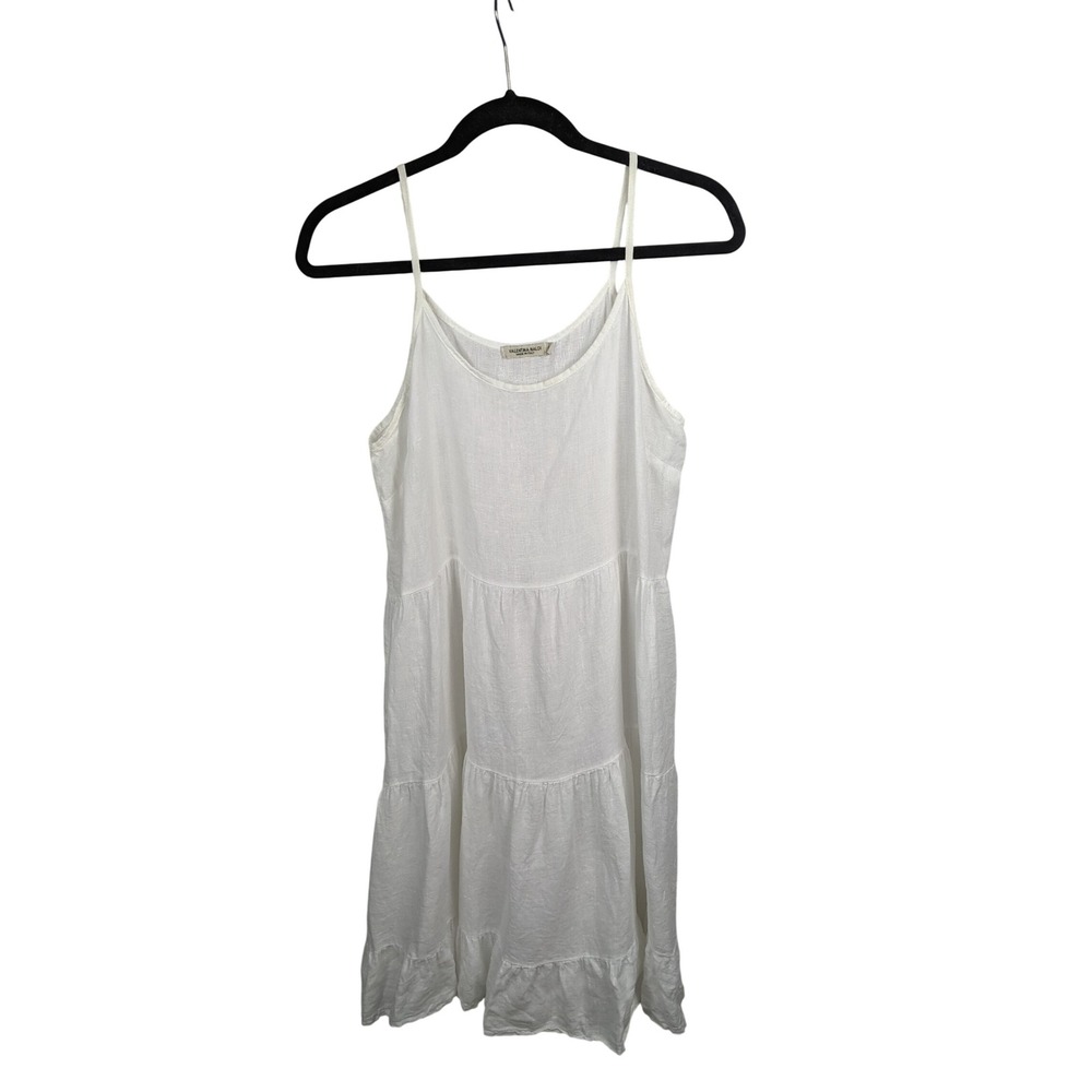 Valentina Naldi White 100% Linen Tiered Spaghetti Strap Mini Dress Italy L